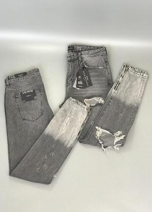 Стильные рваные джинсы bershka slim fit, серые, бершка, новые, оригинал, с рваностями, порванные, градиент, на замке, змейке, брюки, брюки, трендовые1 фото