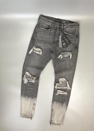 Стильные рваные джинсы bershka slim fit, серые, бершка, новые, оригинал, с рваностями, порванные, градиент, на замке, змейке, брюки, брюки, трендовые2 фото