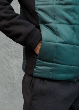 Мужской комплект куртка+штаны спортивный повседневный костюм джоггеры куртка реглан  серый чёрный зелёный бутылка4 фото