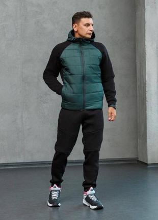 Мужской комплект куртка+штаны спортивный повседневный костюм джоггеры куртка реглан  серый чёрный зелёный бутылка7 фото