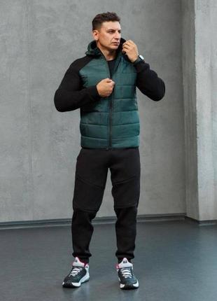 Мужской комплект куртка+штаны спортивный повседневный костюм джоггеры куртка реглан  серый чёрный зелёный бутылка6 фото