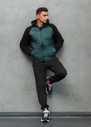 Мужской комплект куртка+штаны спортивный повседневный костюм джоггеры куртка реглан  серый чёрный зелёный бутылка8 фото