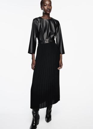 Платье женское комбинированное черное платье zara new