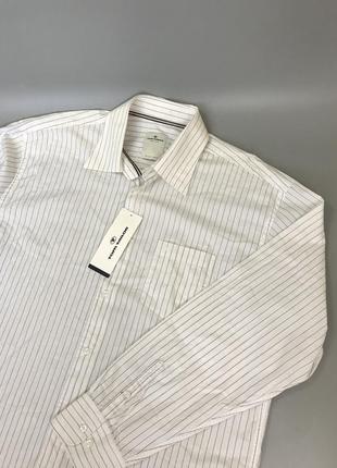 Стильна базова біла сорочка tom tailor в тонку смужку, білосніжна, нова, оригінал, том тейлор, в дрібну полоску, з лого, логотипом, класична1 фото