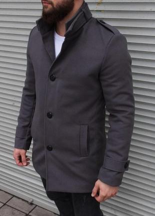 Пальто чоловіче кашемірове осіннє весняне до -2 ° с band сіре | пальто двобортне демісезонне7 фото