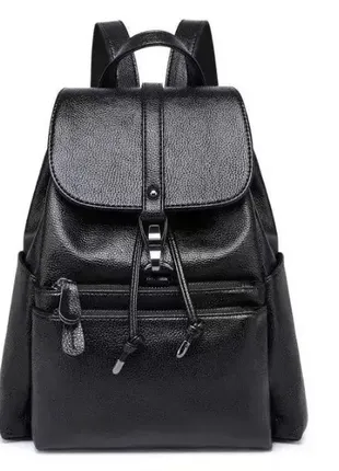 Шкіряний жіночий рюкзак чорний4 фото