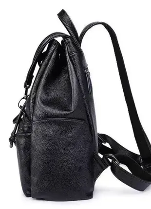 Шкіряний жіночий рюкзак чорний5 фото