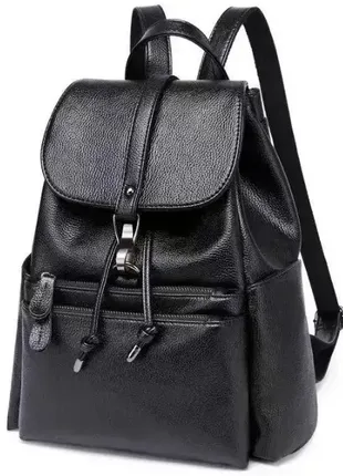 Шкіряний жіночий рюкзак чорний2 фото