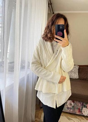 Вязаный кардиган джемпер молочный теплый на запах бренд bondelid m