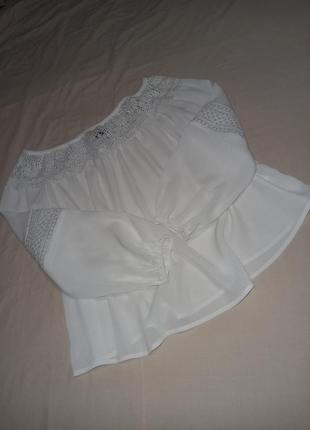 Стильная белая блузка блузка с вышивкой кружевом7 фото