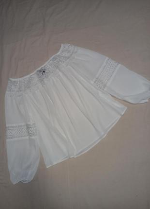 Стильная белая блузка блузка с вышивкой кружевом3 фото