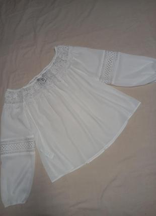 Стильная белая блузка блузка с вышивкой кружевом8 фото