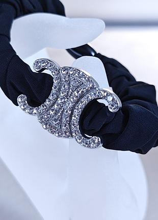 Чёрная резинка для волос, резинка со стразами