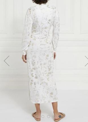 Тендітне плаття з довгим рукавом, вишукана біла сукня з золотом4 фото