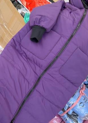 Куртка зимняя длинная теплая большого размера батал с капюшоном коричневая черная хаки бежевая фиолетовая серая оливковая пальто парка пуховик5 фото