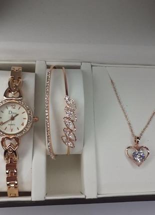 Женский подарочный набор ювелирные изделий disu . кулон, часы, браслет в подарочной упаковке w22 фото