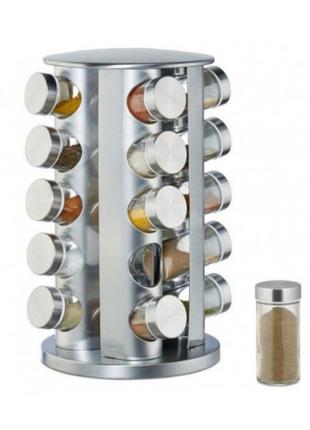 Набір місткостей баночок для спецій на підставці карусель, що обертається, 16 шт spice carousel сталевий