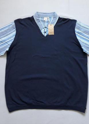 Крутая хлопковая рубашка джемпер с коротким рукавом принт полосы батал cotton traders1 фото