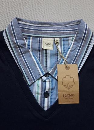 Крутая хлопковая рубашка джемпер с коротким рукавом принт полосы батал cotton traders2 фото