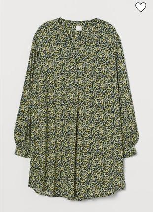 Вискозное свободное платье с длинными рукавами и v-вырезом в цветочный принт1 фото