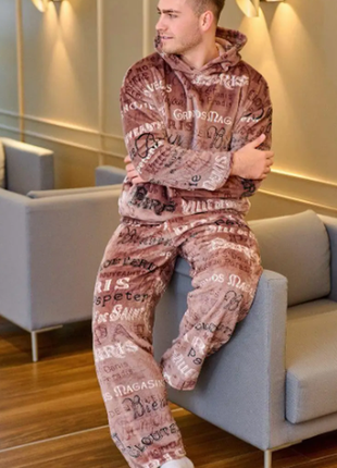 Пижама мужская махровая с капюшоном 2 цвета 46-48 50-52 54-56 abr711-166ве2 фото