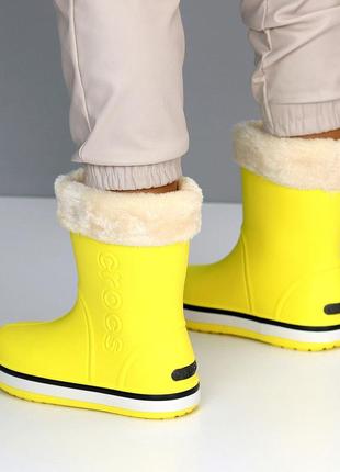 Sale стильные желтые женские резиновые сапоги зимние теплые на меху зима