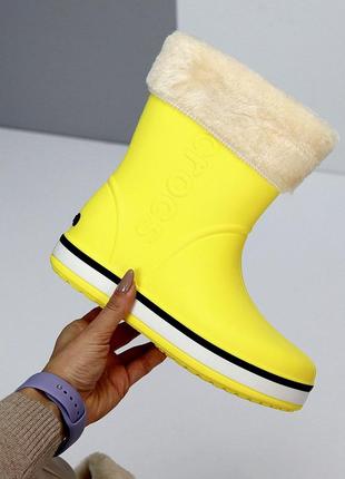 Sale стильные желтые женские резиновые сапоги зимние теплые на меху зима