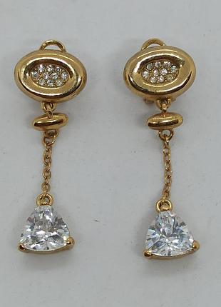 Сережки серьги женские из золотистого металла с камнями