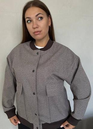 Бомбер женский кашемировый на кнопках с карманами оверсайз качественный стильный серый графитовый8 фото