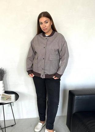 Бомбер женский кашемировый на кнопках с карманами оверсайз качественный стильный серый графитовый9 фото
