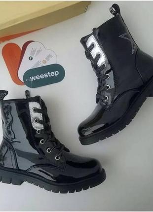 Чорні лакові демісезонні черевики для дівчинки weestep 32-372 фото