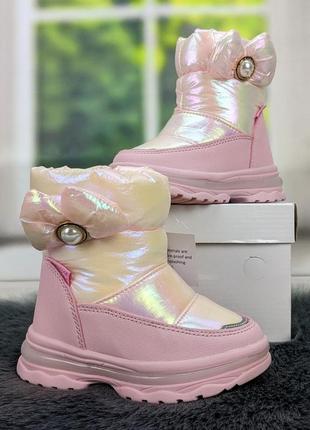 Ботинки дутики детские зимние для девочки розовые tom.m на овчине3 фото