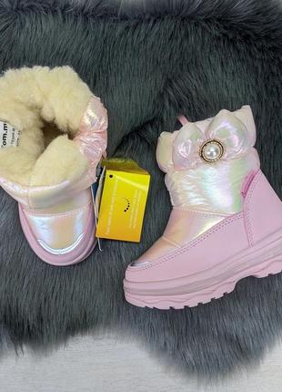 Ботинки дутики детские зимние для девочки розовые tom.m на овчине9 фото