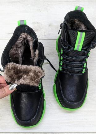 Ботинки зимние для мальчика подростковые черные с зеленым palliament 515110 фото