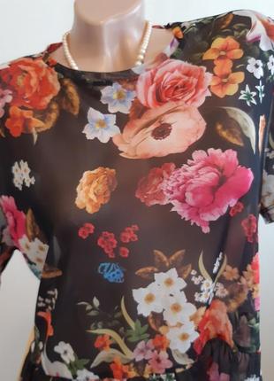 Яркая полупрозрачная блуза с баской размер 143 фото