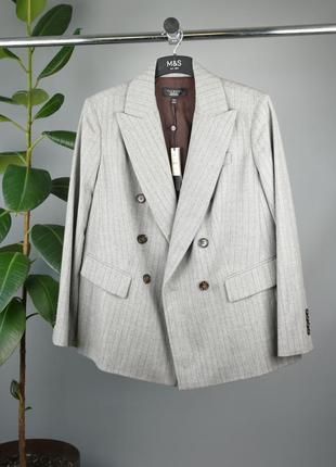 Tailored женский пиджак американский двубортный серый в полоску линию шерстяной легкий размер xl 14