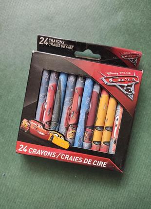 Дитячі кольорові олівці воскові набір 24шт. тачки маквін машини