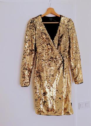 Золота вечірня сукня c&a золота сукня на запах блискуча з паєтками сексуальна новорічна сукня в паєтках