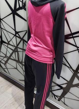 Оригинальный спортивный костюм adidas черный с розовым 42-465 фото