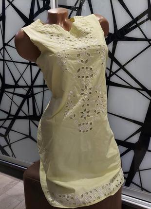 Летнее платье с перфорацией и кружевом лимонного цвета atmosphere 44-46 размер1 фото