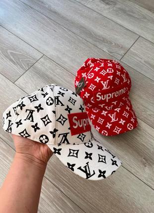 Кепка supreme бейсболка supreme бейскобка louis vuitton червона2 фото