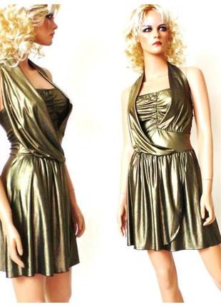 Платье бронзовый металик нарядное! р 42-441 фото