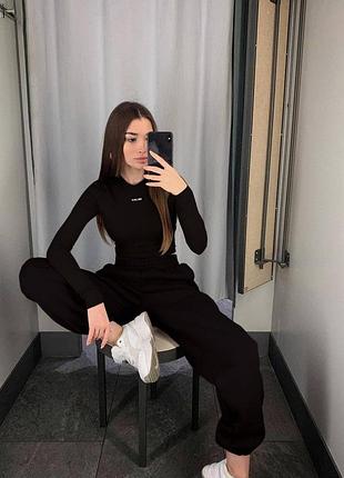 Костюм топ + джоггеры, оверсайз, черный, хорошо тянется