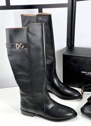 Чоботи жіночі шкіряні чорні брендові в стилі dolce&gabbana