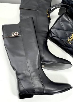 Сапоги женские кожаные черные брендовые в стиле dolce&gabbana2 фото