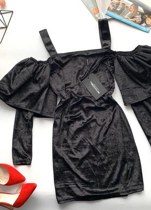 👗потрясающее чёрное платье миди/бархатное чёрное платье с воланами👗