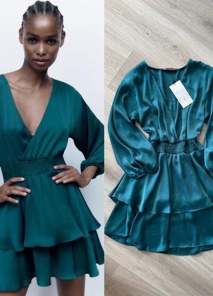 Сукня нова ярусна зелена zara s m