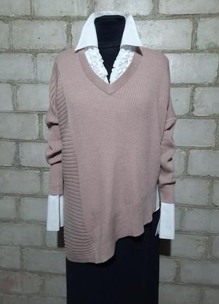 Джемпер трикотаж пудровый асимметрия шерсть альпака