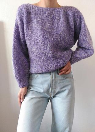 Вязаный свитер лавандовый шерстяной свитер джемпер шерсть пуловер реглан лонгслив кофта винтажный свитер ручная вязка10 фото