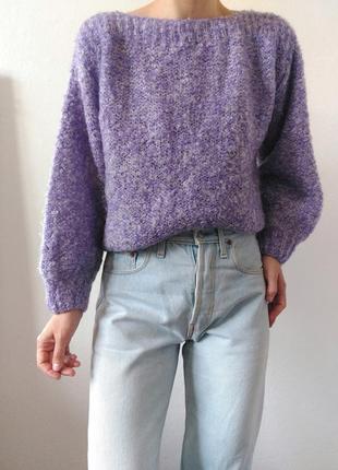 Вязаный свитер лавандовый шерстяной свитер джемпер шерсть пуловер реглан лонгслив кофта винтажный свитер ручная вязка9 фото